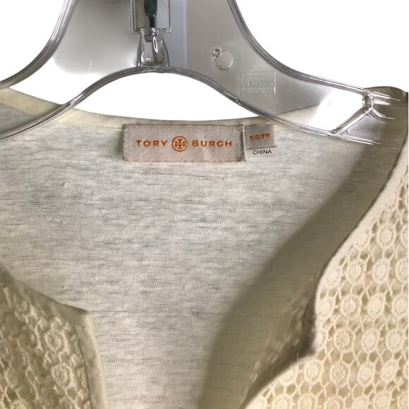 Tory Burch Top Womens Sz XS 52142111 Cream V-Neck 3/4 See Through Sleeve - Picture 2 of 9